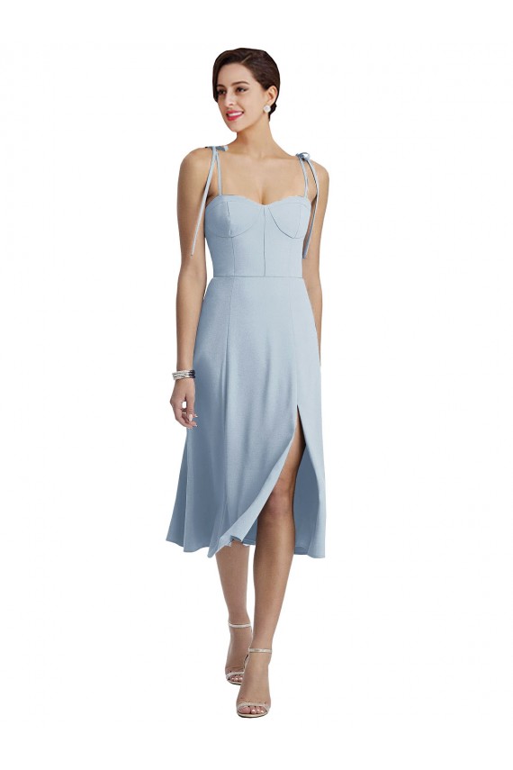 Azul cielo claro línea A Cuello de Corazón Midi Crepé Elástico Corto Vestidos de dama de honor / Vestidos de fiesta / Vestidos de cóctel Al Por Mayor