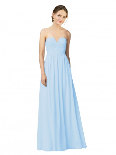 Azul cielo claro línea A Cuello de Corazón Sin tirantes Gasa Largo Vestidos de dama de honor Al Por Mayor