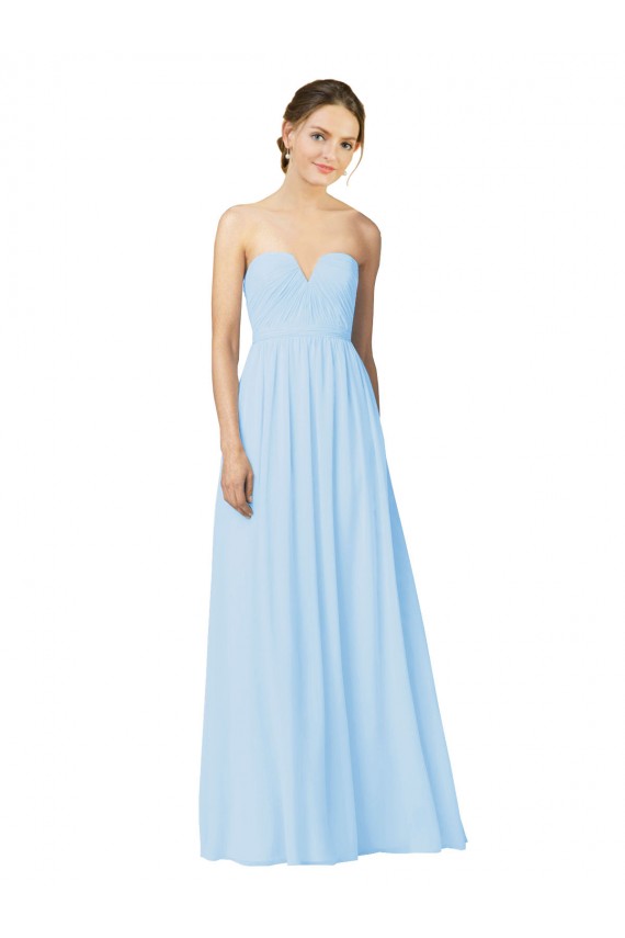 Azul cielo claro línea A Cuello de Corazón Sin tirantes Gasa Largo Vestidos de dama de honor Al Por Mayor