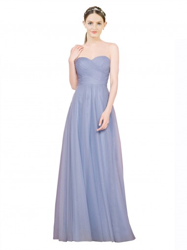 Azul cielo claro línea A Cuello de Corazón Sin tirantes Tul Largo Vestidos de dama de honor Al Por Mayor
