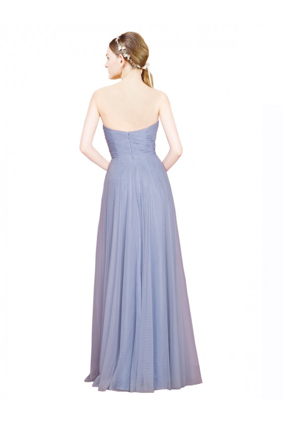 Azul cielo claro línea A Cuello de Corazón Sin tirantes Tul Largo Vestidos de dama de honor Al Por Mayor