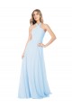 Azul cielo claro línea A Halter Cuello Alto Gasa Largo Vestidos de dama de honor Al Por Mayor