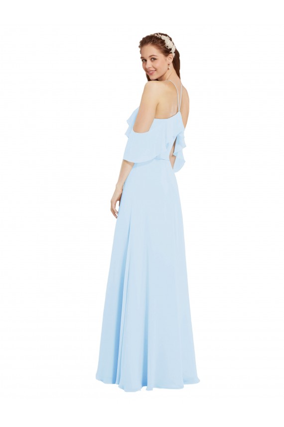 Azul cielo claro línea A Halter Gasa Largo Vestidos de dama de honor Al Por Mayor