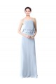 Azul cielo claro línea A Halter Gasa Largo Vestidos de dama de honor Al Por Mayor