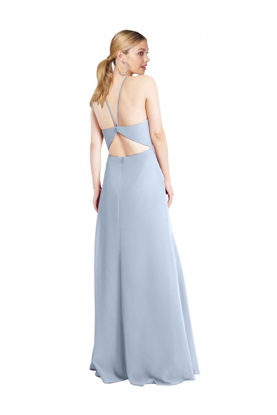 Azul cielo claro línea A Halter Gasa Largo Vestidos de dama de honor Al Por Mayor