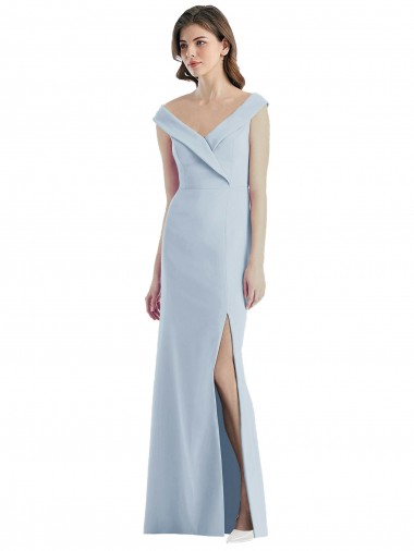 Azul cielo claro línea A Hombros Descubiertos Cuello en V Crepé Elástico Largo Vestidos de dama de honor Al Por Mayor