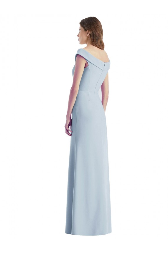 Azul cielo claro línea A Hombros Descubiertos Cuello en V Crepé Elástico Largo Vestidos de dama de honor Al Por Mayor