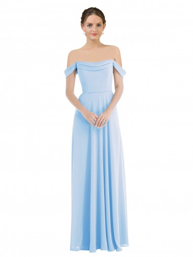 Azul cielo claro línea A Hombros Descubiertos Gasa Largo Formales Vestidos de dama de honor / Vestidos de noche Al Por Mayor