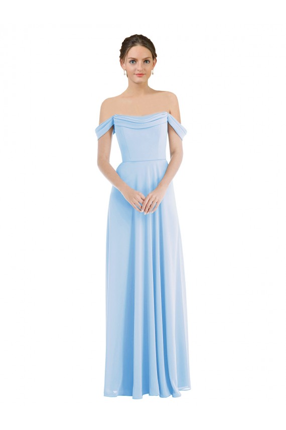 Azul cielo claro línea A Hombros Descubiertos Gasa Largo Formales Vestidos de dama de honor / Vestidos de noche Al Por Mayor