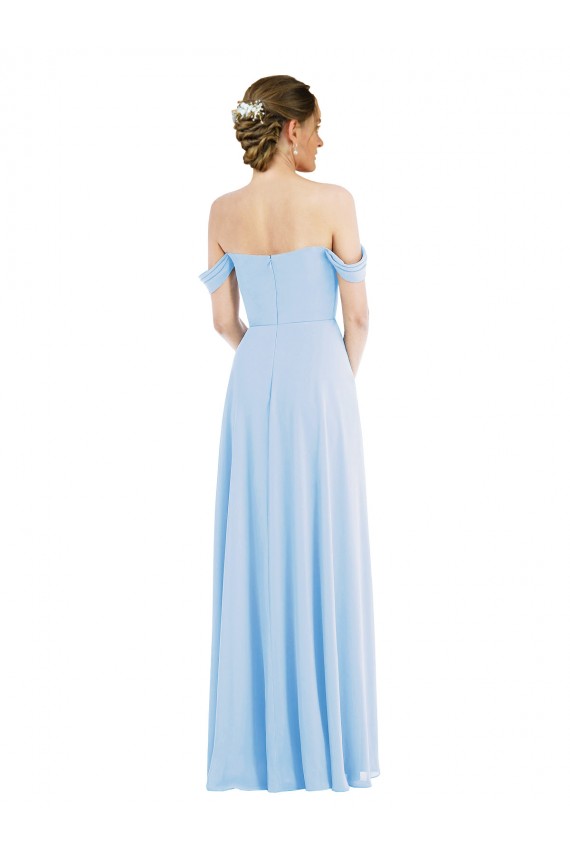 Azul cielo claro línea A Hombros Descubiertos Gasa Largo Formales Vestidos de dama de honor / Vestidos de noche Al Por Mayor