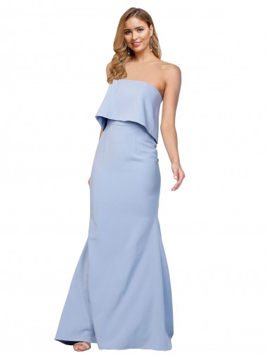 Azul cielo claro línea A Sin tirantes Crepé Elástico Largo Formales Vestidos de dama de honor / Vestidos de fiesta Al Por Mayor