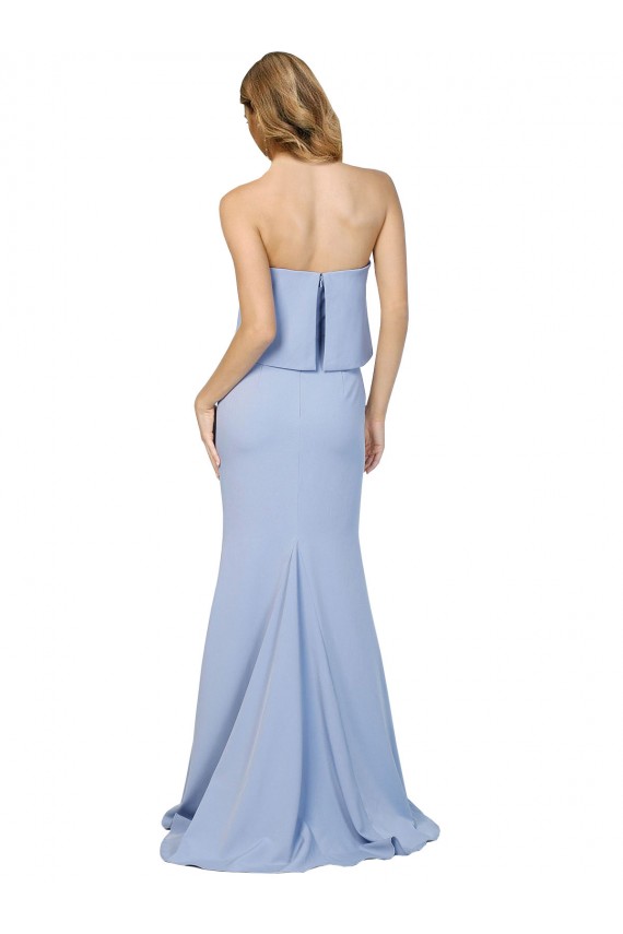 Azul cielo claro línea A Sin tirantes Crepé Elástico Largo Formales Vestidos de dama de honor / Vestidos de fiesta Al Por Mayor