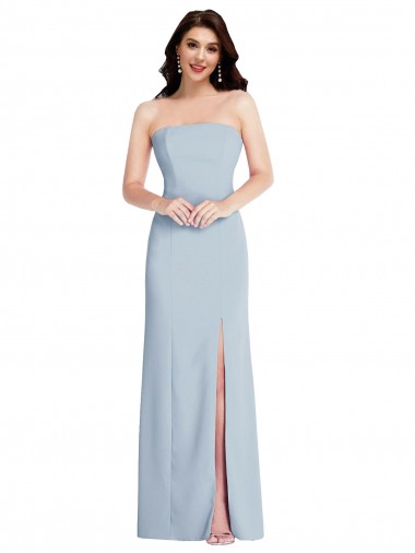 Azul cielo claro línea A Sin tirantes Crepé Elástico Largo Formales Vestidos de dama de honor / Vestidos de fiesta Al Por Mayor
