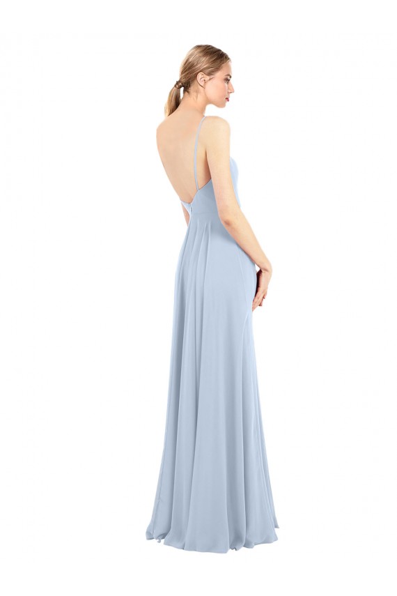 Azul cielo claro línea A Tirantes espagueti Cuadrado Gasa Largo Vestidos de dama de honor Al Por Mayor