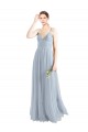Azul cielo claro línea A Tirantes espagueti Cuello en V Tul Largo Vestidos de dama de honor Al Por Mayor