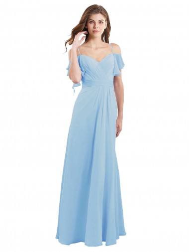 Azul cielo claro línea A Tirantes espagueti Gasa Largo Vestidos de dama de honor Al Por Mayor
