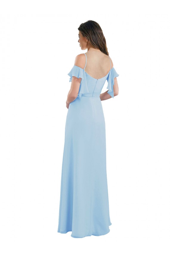 Azul cielo claro línea A Tirantes espagueti Gasa Largo Vestidos de dama de honor Al Por Mayor