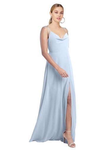 Azul cielo claro línea A Tirantes espagueti Gasa Largo Vestidos de dama de honor Al Por Mayor