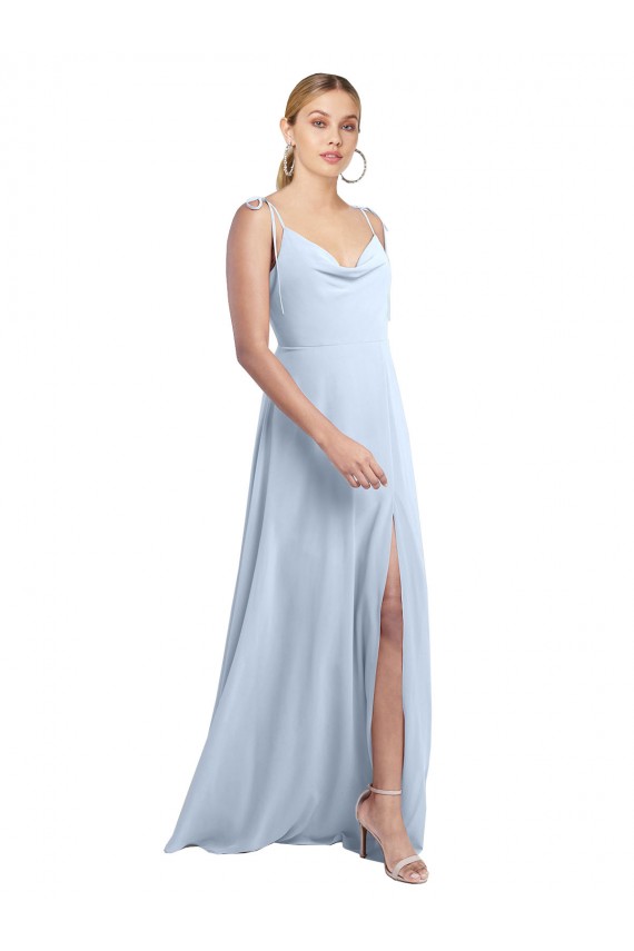 Azul cielo claro línea A Tirantes espagueti Gasa Largo Vestidos de dama de honor Al Por Mayor