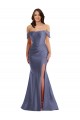 Azul francés Sirena Hombros Descubiertos Satén sedoso Largo Formales Vestidos de dama de honor / Vestidos de fiesta Al Por Mayor