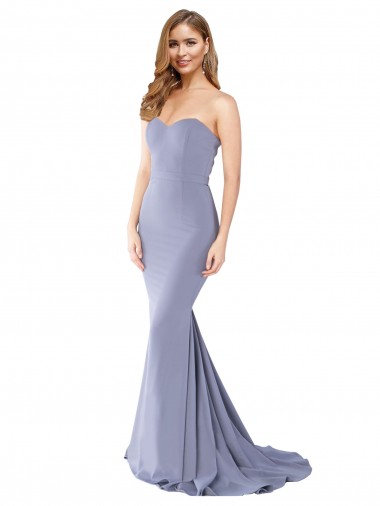 Azul humo Sirena Cuello de Corazón Sin tirantes Crepé Elástico Largo Formales Vestidos de dama de honor / Vestidos de fiesta Al Por Mayor