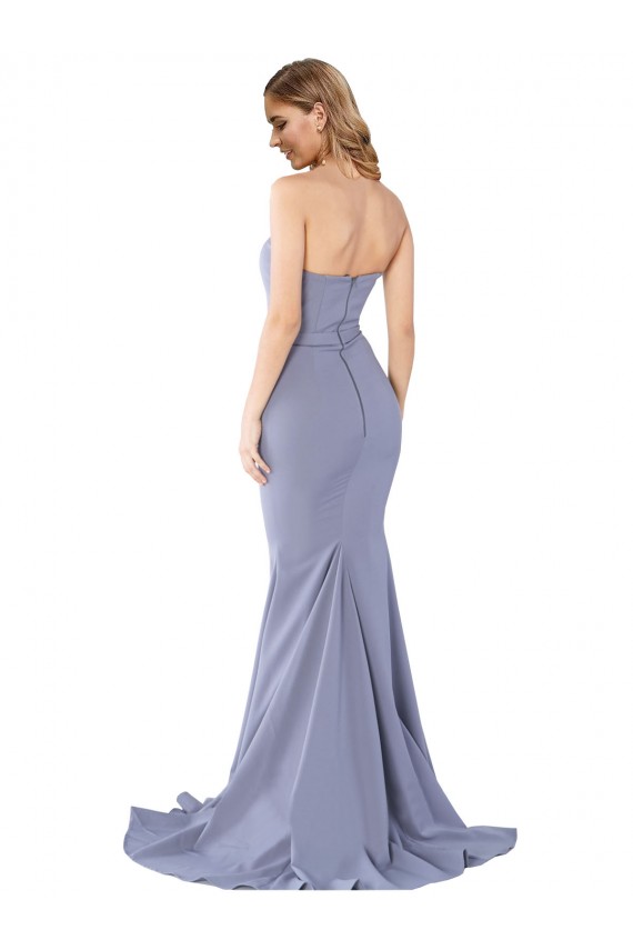 Azul humo Sirena Cuello de Corazón Sin tirantes Crepé Elástico Largo Formales Vestidos de dama de honor / Vestidos de fiesta Al Por Mayor