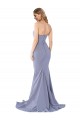 Azul humo Sirena Cuello de Corazón Sin tirantes Crepé Elástico Largo Formales Vestidos de dama de honor / Vestidos de fiesta Al Por Mayor
