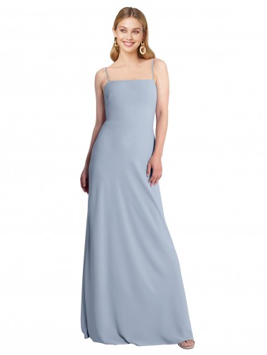 Azul humo línea A Cuadrado Crepé Elástico Largo Vestidos de dama de honor / Vestidos de fiesta Al Por Mayor