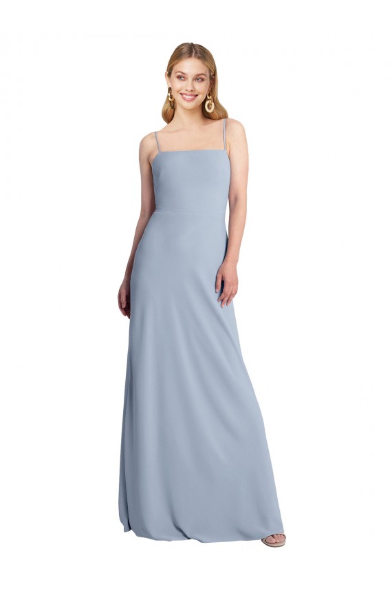 Azul humo línea A Cuadrado Crepé Elástico Largo Vestidos de dama de honor / Vestidos de fiesta Al Por Mayor