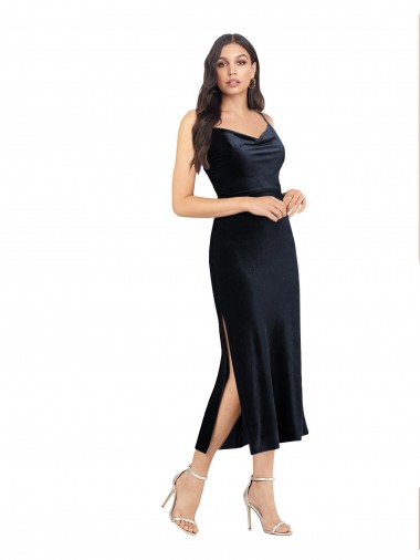 Azul marina oscuro Columna Midi Terciopelo Elástico Corto Formales Vestidos de dama de honor / Vestidos de fiesta / Vestidos de cóctel Al Por Mayor