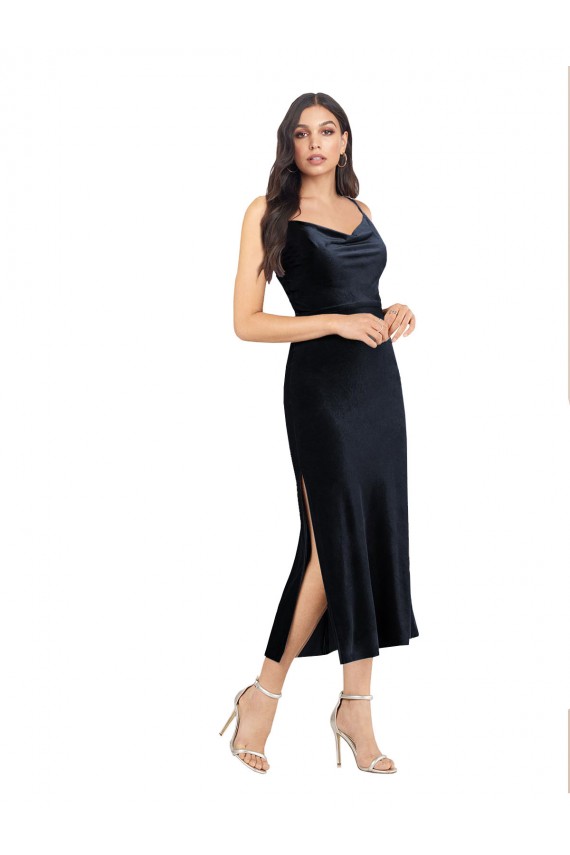 Azul marina oscuro Columna Midi Terciopelo Elástico Corto Formales Vestidos de dama de honor / Vestidos de fiesta / Vestidos de cóctel Al Por Mayor