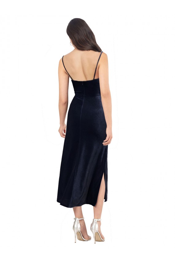 Azul marina oscuro Columna Midi Terciopelo Elástico Corto Formales Vestidos de dama de honor / Vestidos de fiesta / Vestidos de cóctel Al Por Mayor
