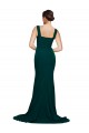 Verde Midnight Cubierta Cuadrado Barrer tren Crepé Elástico Largo Vestidos de dama de honor / Vestidos de fiesta Al Por Mayor