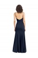 Azul marina oscuro Cubierta Cuello Alto Tirantes espagueti Crepé Elástico Largo Formales Vestidos de dama de honor / Vestidos de fiesta Al Por Mayor