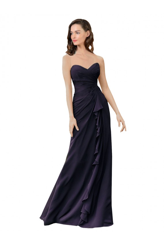 Azul marina oscuro Cubierta Cuello de Corazón Gasa Largo Vestidos de dama de honor Al Por Mayor