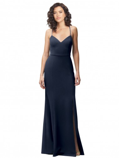 Azul marina oscuro Cubierta Tirantes espagueti Crepé Elástico Largo Formales Vestidos de dama de honor / Vestidos de fiesta Al Por Mayor