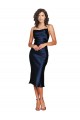 Azul marina oscuro Cubierta Tirantes espagueti Midi Cóctel Satén sedoso Corto Formales Vestidos de dama de honor / Vestidos de fiesta / Vestidos de cóctel Al Por Mayor