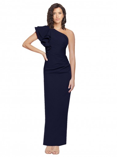 Azul marina oscuro Cubierta Un Hombre Crepé Elástico Largo Formales Vestidos de dama de honor / Vestidos de fiesta Al Por Mayor