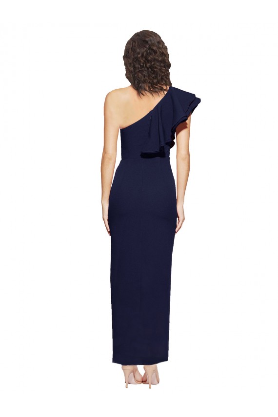 Azul marina oscuro Cubierta Un Hombre Crepé Elástico Largo Formales Vestidos de dama de honor / Vestidos de fiesta Al Por Mayor