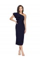Azul marina oscuro Cubierta Un Hombre Midi Crepé Elástico Corto Formales Vestidos de dama de honor / Vestidos de fiesta / Vestidos de cóctel Al Por Mayor