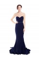 Azul marina oscuro Sirena Cuello de Corazón Sin tirantes Barrer tren Crepé Elástico Largo Vestidos de dama de honor / Vestidos de fiesta Al Por Mayor
