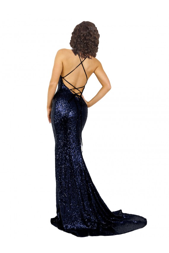 Azul marina oscuro Sirena Cuello en V Lentejuela Largo Formales Vestidos de dama de honor / Vestidos de fiesta Al Por Mayor