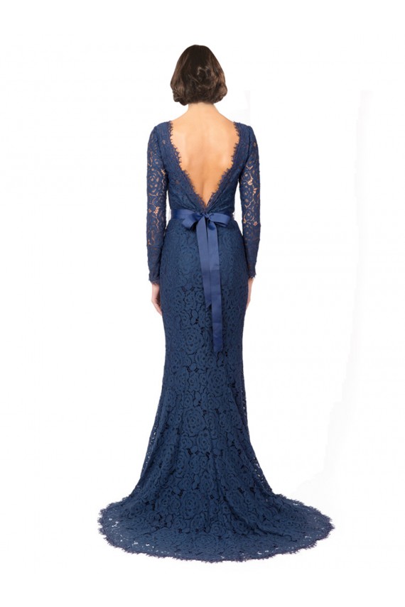 Azul marina oscuro Sirena Cuello joya Barrer tren Encaje Largo Vestidos de dama de honor Al Por Mayor