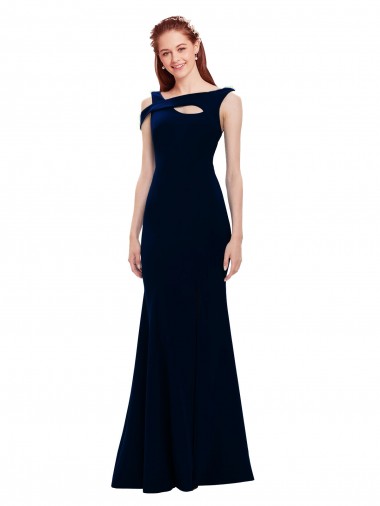 Azul marina oscuro Sirena Hombros Descubiertos Crepé Elástico Largo Formales Vestidos de dama de honor / Vestidos de fiesta Al Por Mayor