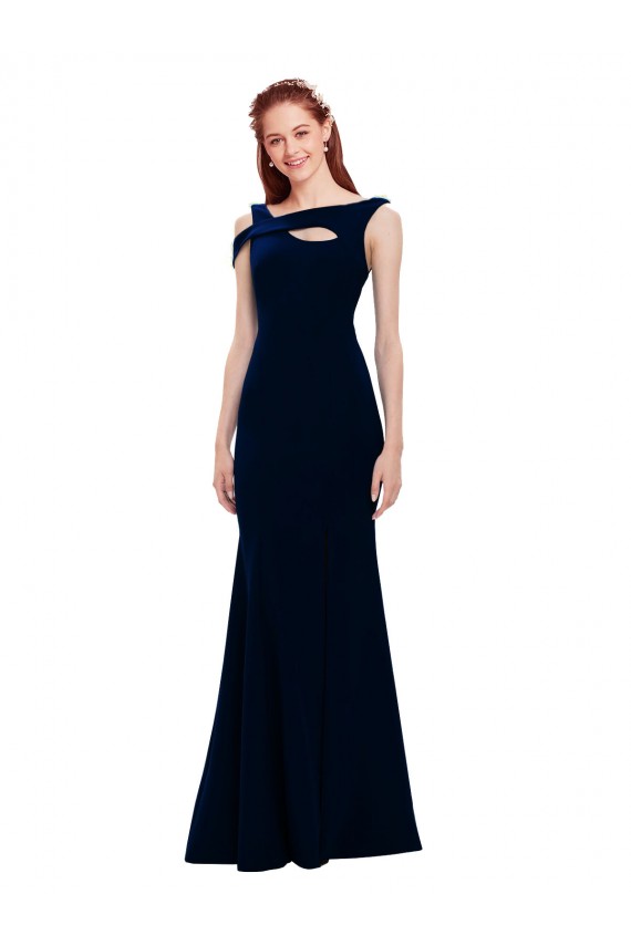 Azul marina oscuro Sirena Hombros Descubiertos Crepé Elástico Largo Formales Vestidos de dama de honor / Vestidos de fiesta Al Por Mayor