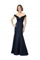 Azul marina oscuro Sirena Hombros Descubiertos Cuello en V Satén Largo Vestidos de dama de honor / Vestidos de fiesta Al Por Mayor