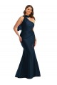 Azul marina oscuro Sirena Un Hombre Halter Satén sedoso Largo Formales Vestidos de dama de honor / Vestidos de fiesta Al Por Mayor