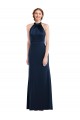 Azul marina oscuro Trompeta Cuello Alto Crepé Elástico Largo Vestidos de dama de honor / Vestidos de fiesta Al Por Mayor