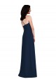 Azul marina oscuro Trompeta Halter Crepé Elástico Largo Vestidos de dama de honor Al Por Mayor