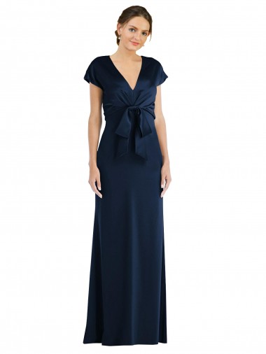 Azul marina oscuro Trompeta Hombros Descubiertos Crepé Elástico Largo Formales Vestidos de dama de honor / Vestidos de fiesta Al Por Mayor